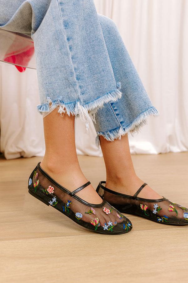 Impressions The Violet Mesh Embroidered Flats In Black