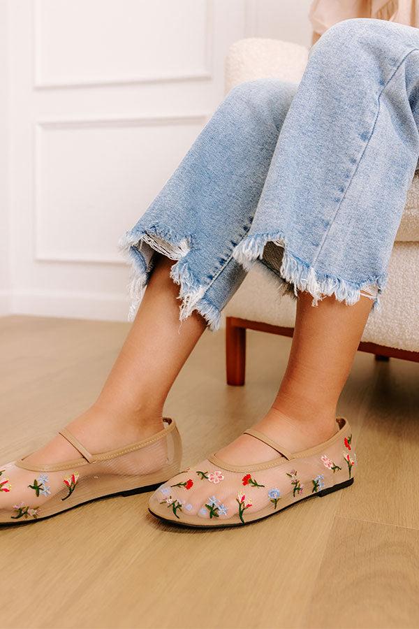 Impressions The Violet Mesh Embroidered Flats In Natural