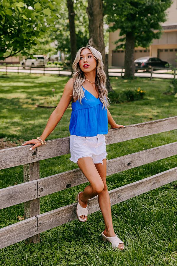 Impressions Thrill Me Satin Babydoll Tank In Ocean Blue