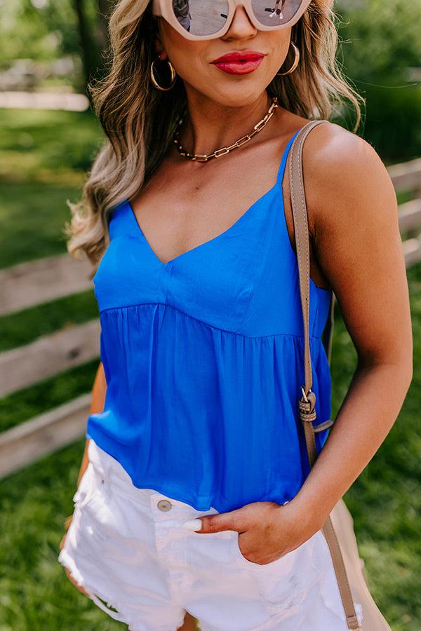 Impressions Thrill Me Satin Babydoll Tank In Ocean Blue