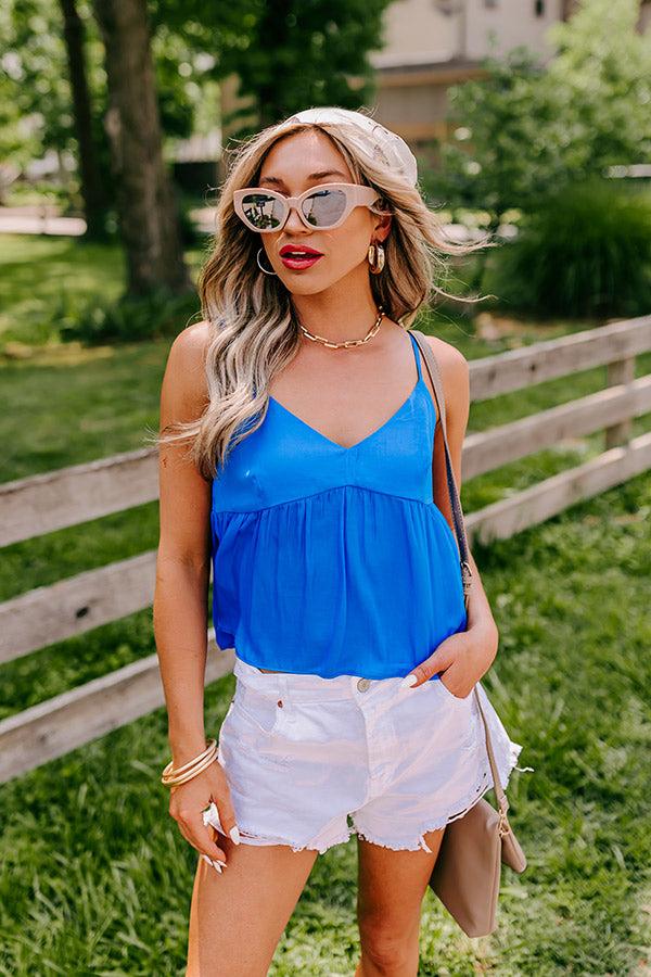 Impressions Thrill Me Satin Babydoll Tank In Ocean Blue