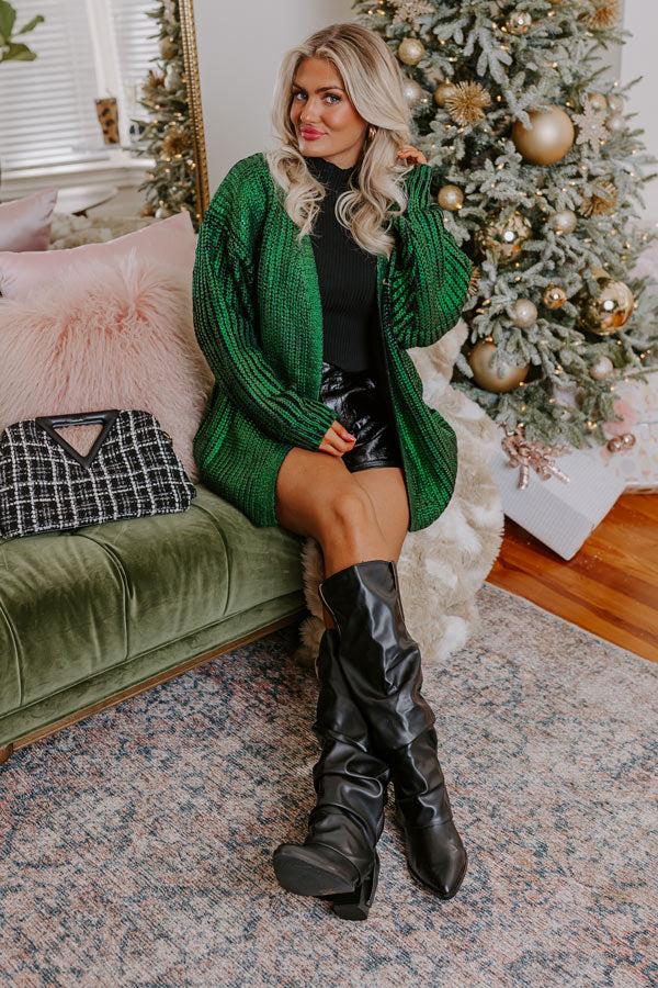 Impressions Toasty Times Metallic Knit Cardigan In Green