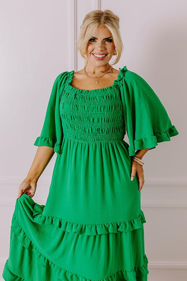Impressions Toes In The Sand Smocked Midi In Green Curves