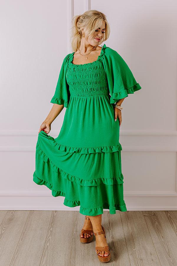 Impressions Toes In The Sand Smocked Midi In Green Curves