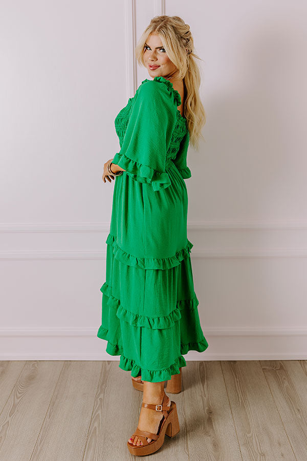 Impressions Toes In The Sand Smocked Midi In Green Curves