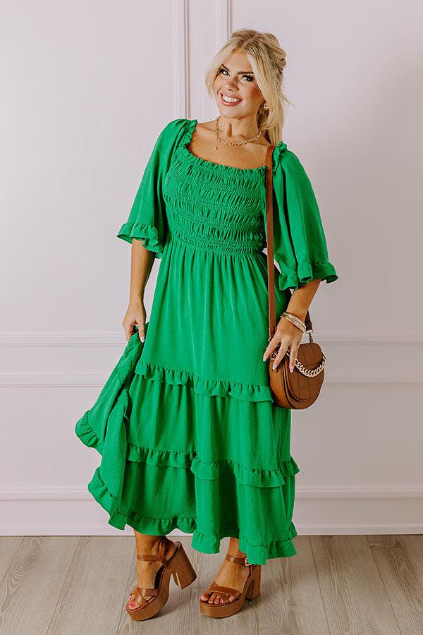 Impressions Toes In The Sand Smocked Midi in Green Curves