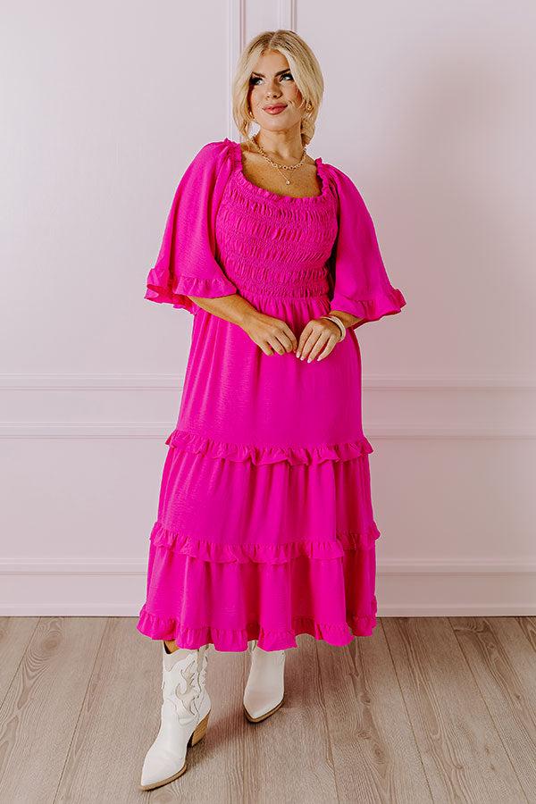 Impressions Toes In The Sand Smocked Midi In Hot Pink Curves