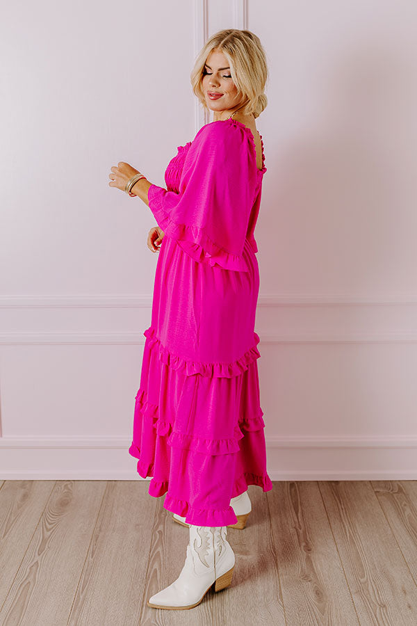 Impressions Toes In The Sand Smocked Midi In Hot Pink Curves