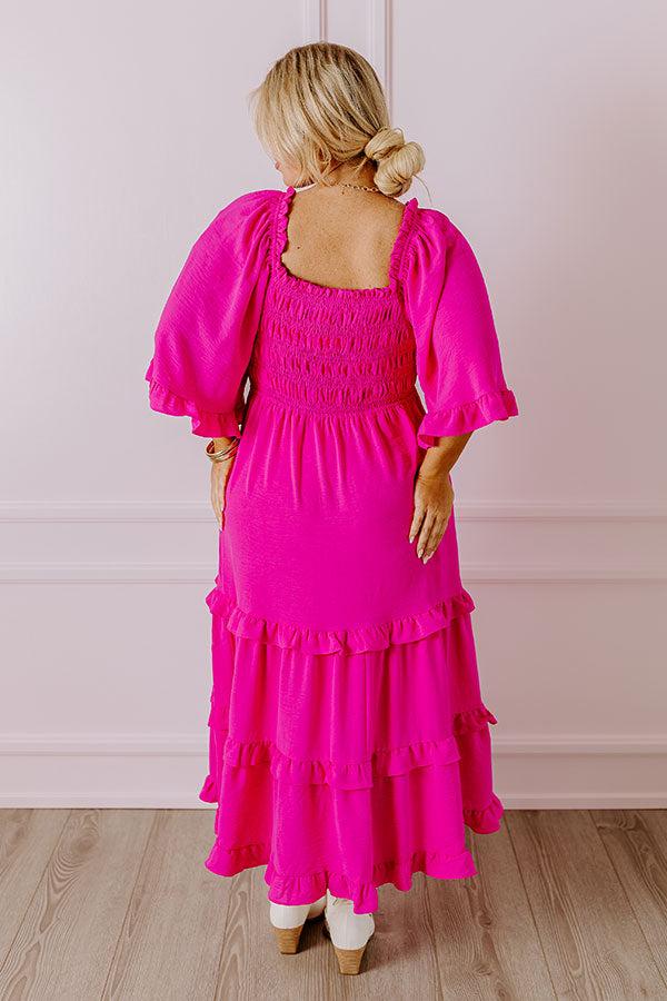 Impressions Toes In The Sand Smocked Midi In Hot Pink Curves