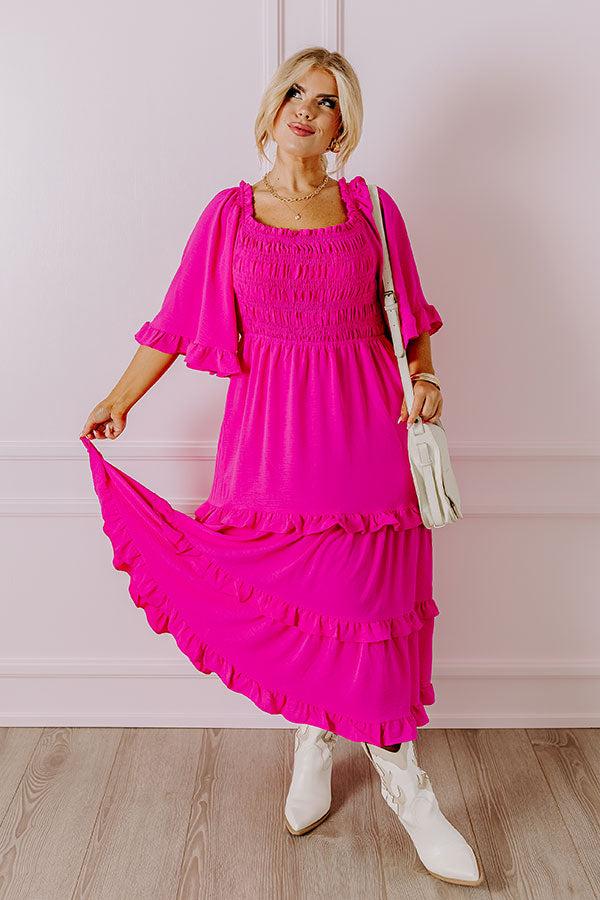 Impressions Toes In The Sand Smocked Midi in Hot Pink Curves