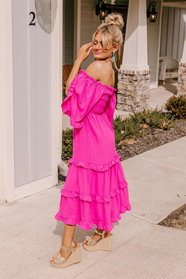 Impressions Toes In The Sand Smocked Midi In Hot Pink