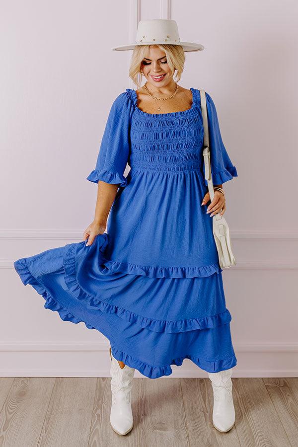Impressions Toes In The Sand Smocked Midi in Royal Blue Curves