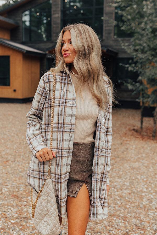 Impressions Touch Of Fall Plaid Tunic Dress In Cream