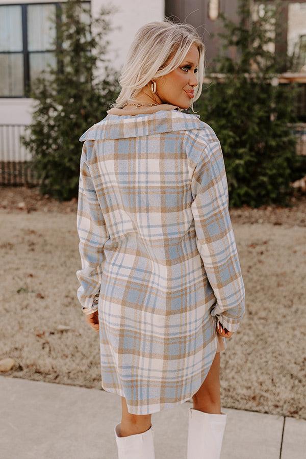 Impressions Touch Of Fall Plaid Tunic Dress In Sky Blue