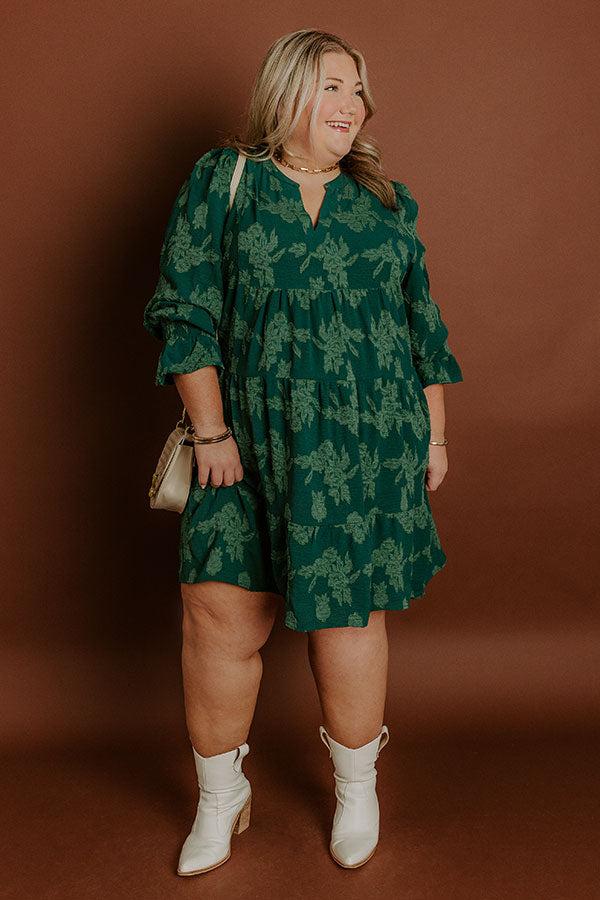 Impressions Tribeca Twilight Jacquard Babydoll Mini Dress In Hunter Green Curves