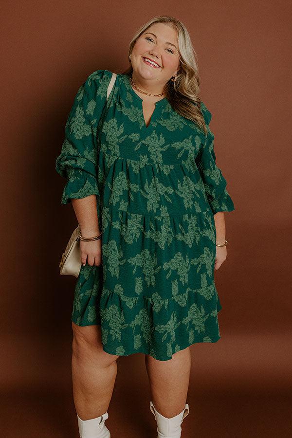 Impressions Tribeca Twilight Jacquard Babydoll Mini Dress In Hunter Green Curves
