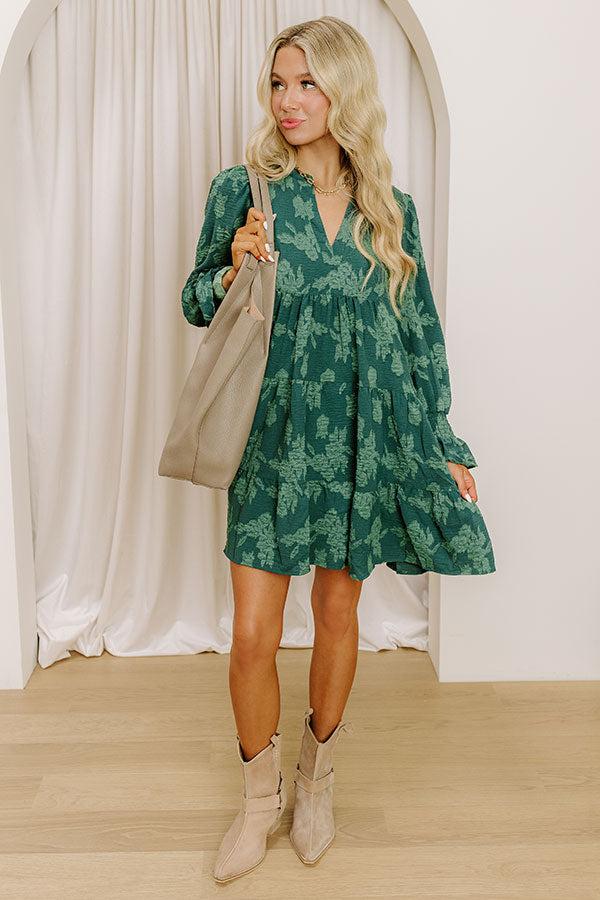 Impressions Tribeca Twilight Jacquard Babydoll Mini Dress In Hunter Green