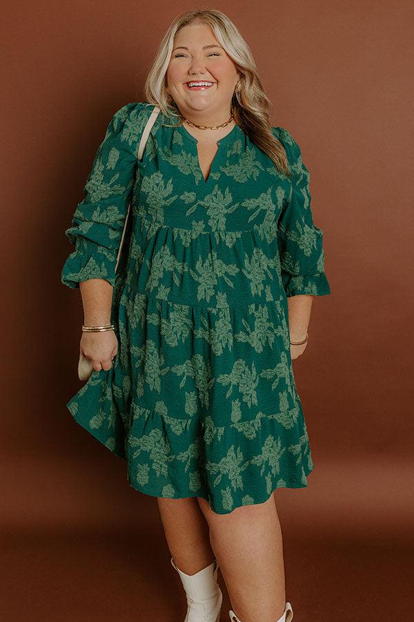 Impressions Tribeca Twilight Jacquard Babydoll Mini Dress in Hunter Green Curves