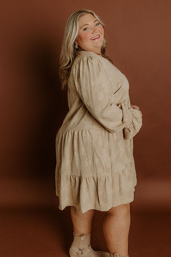 Impressions Tribeca Twilight Jacquard Babydoll Mini Dress In Iced Latte Curves