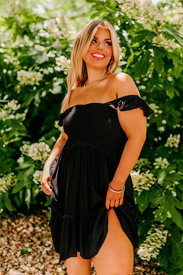 Impressions Trip To Barcelona Smocked Mini Dress In Black Curves