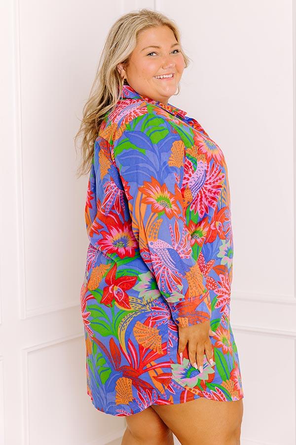 Impressions Tropic Allure Floral Button Down Mini Dress Curves