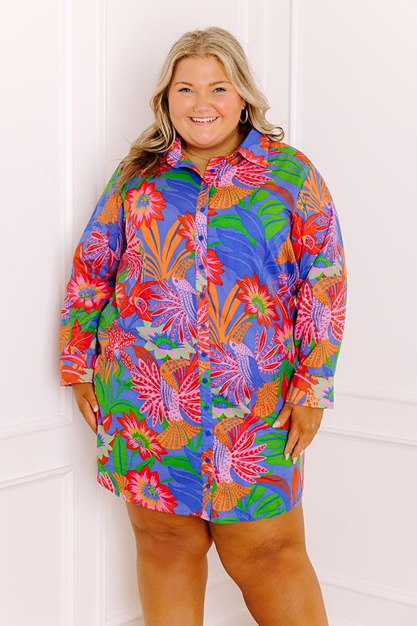 Impressions Tropic Allure Floral Button Down Mini Dress Curves