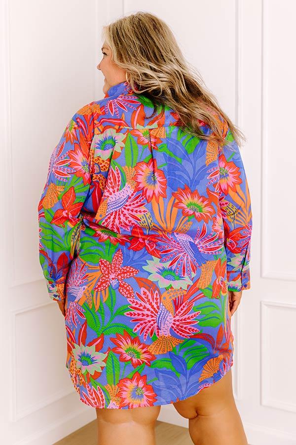 Impressions Tropic Allure Floral Button Down Mini Dress Curves