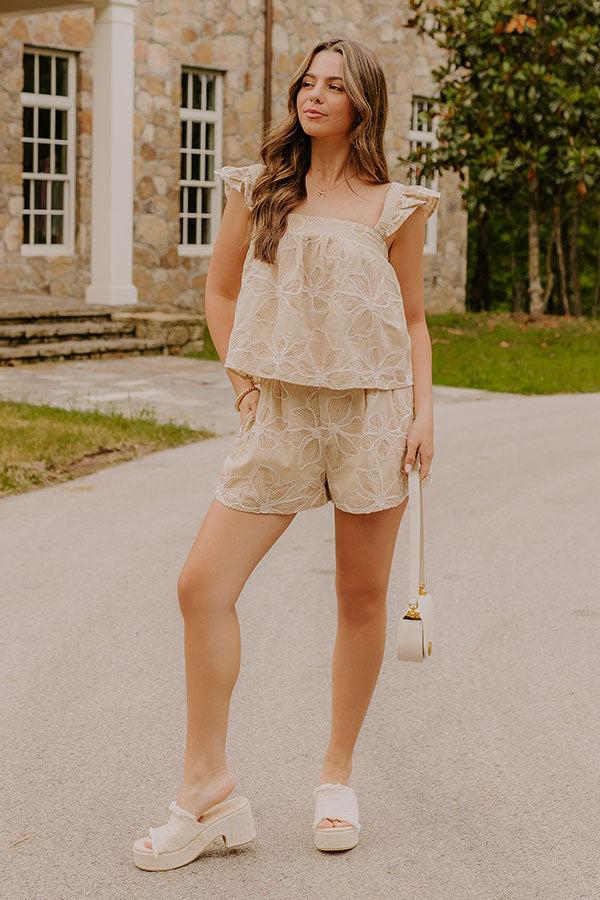 Impressions Tropical Escape High Waist Floral Embroidered Shorts