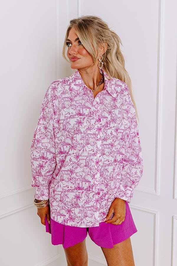 Impressions Tropical Lifestyle Button Up In Hot Pink