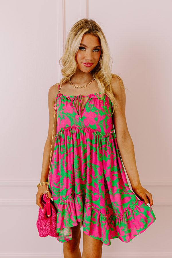 Impressions Tropicana Trendsetters Babydoll Mini Dress in Hot Pink