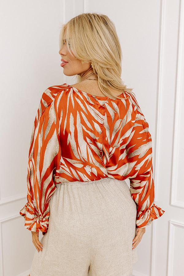 Impressions Truly Beautiful Satin Top In Dark Tangerine Curves