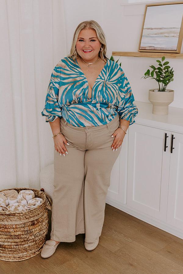 Impressions Truly Beautiful Satin Top In Turquoise Curves