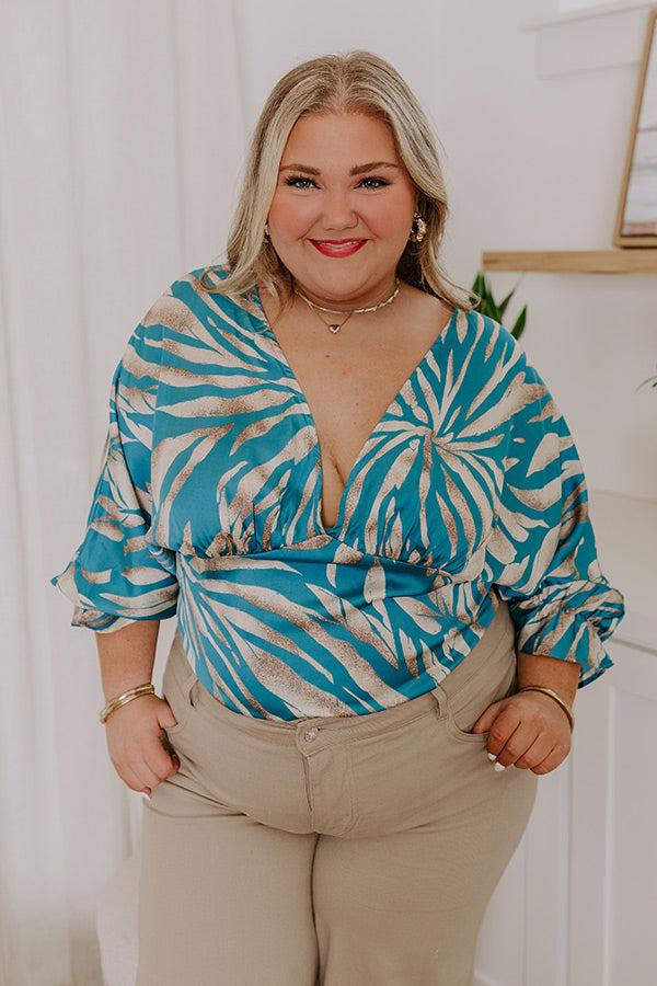 Impressions Truly Beautiful Satin Top In Turquoise Curves