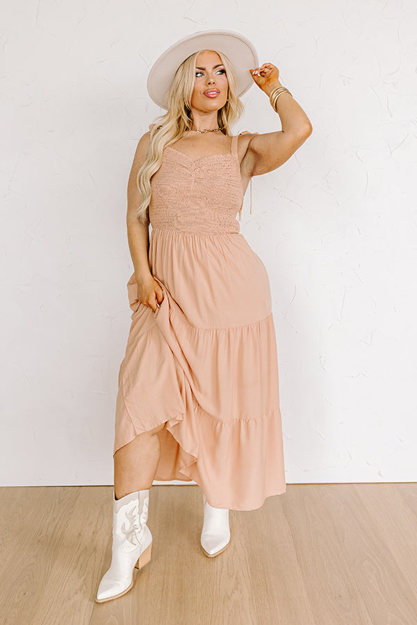 Impressions Tucson Stroll Smocked Midi in Iced Mocha Curves