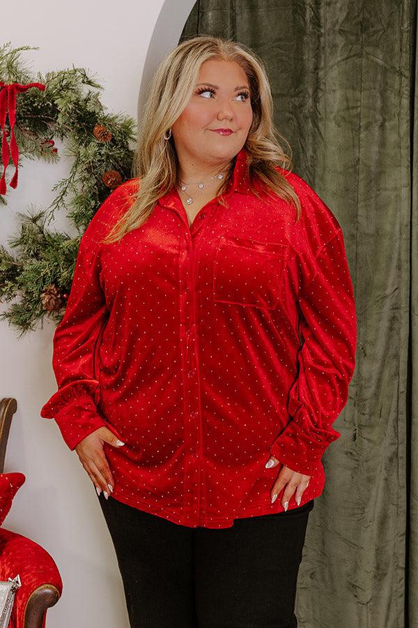 Impressions Twinkling Lights Velvet Button Up Curves