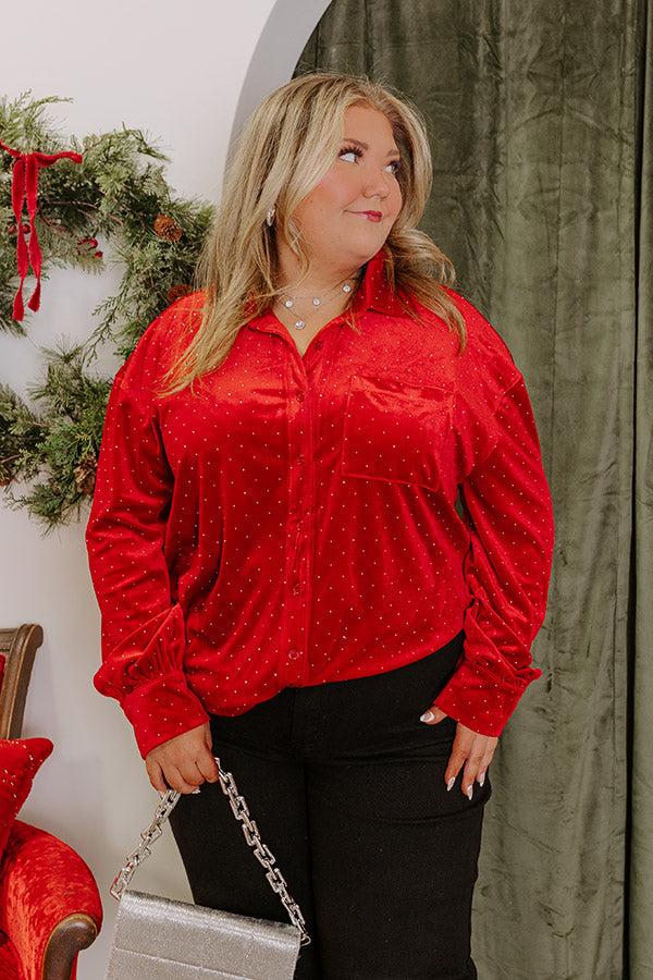 Impressions Twinkling Lights Velvet Button Up Curves