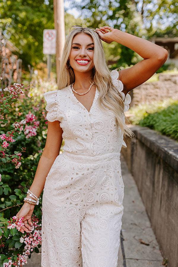 Impressions Under The Tucson Sun Crochet Jumpsuit In Ivory