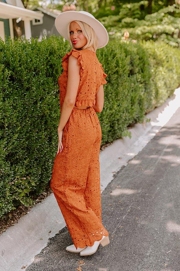 Impressions Under The Tucson Sun Crochet Jumpsuit In Rust