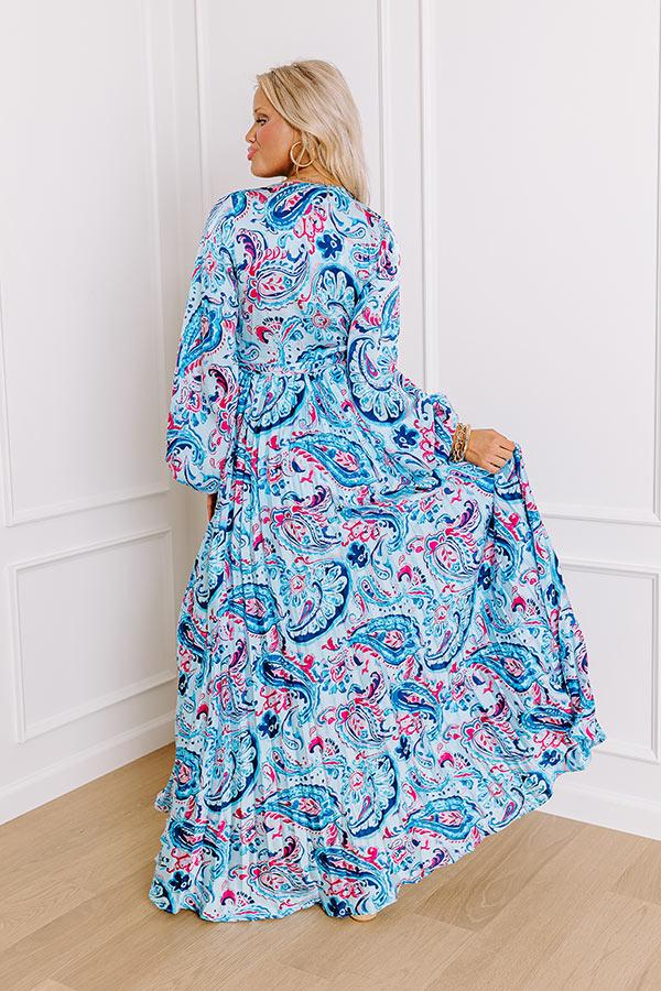 Impressions Under The Tucson Sun Pleated Maxi Dress In Blue