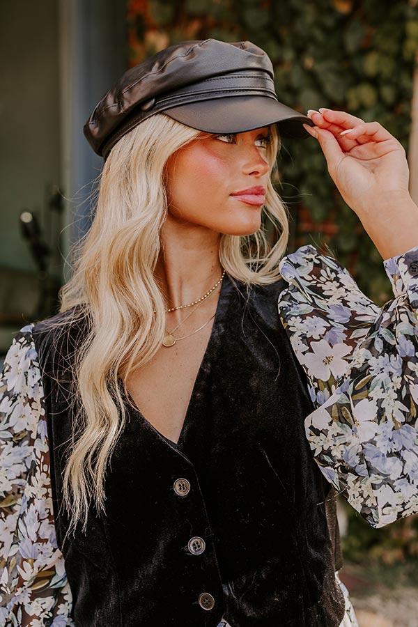 Impressions Uptown Chic Faux Leather Cabbie Hat In Black