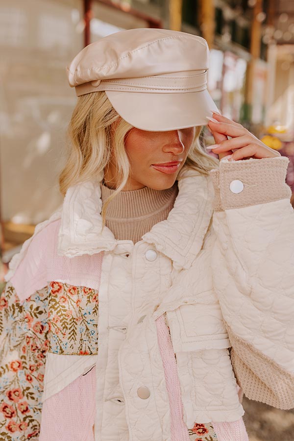 Impressions Uptown Chic Faux Leather Cabbie Hat In Champagne