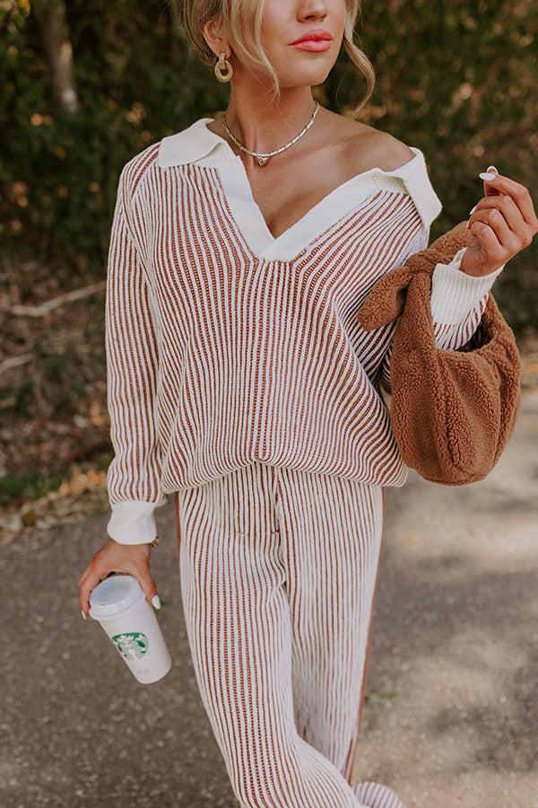 Impressions Uptown Chic Ribbed Sweater Top In Ivory