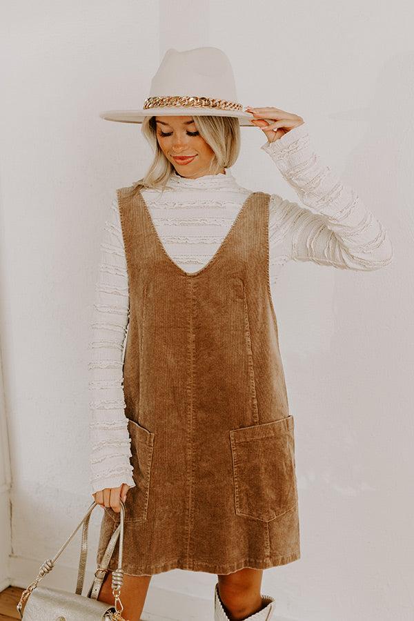 Impressions Uptown Manhattan Corduroy Mini Dress in Mocha