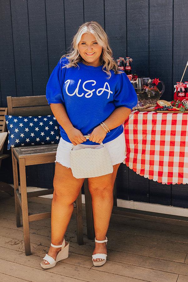 Impressions USA Knit Sweater Top in Royal Blue Curves