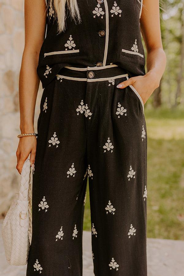 Impressions Vacay Vibes High Waist Embroidered Wide Leg Pants