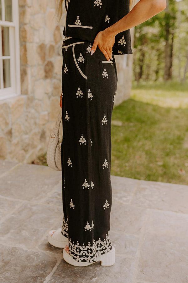 Impressions Vacay Vibes High Waist Embroidered Wide Leg Pants