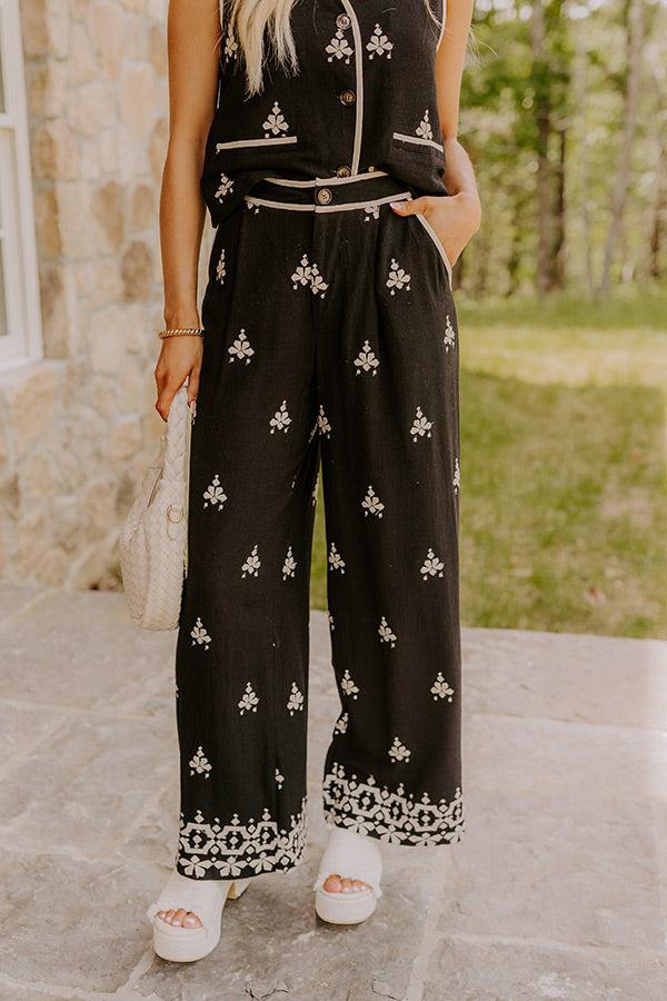 Impressions Vacay Vibes High Waist Embroidered Wide Leg Pants
