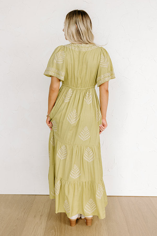 Impressions Venice Stroll Embroidered Maxi Dress In Chartreuse