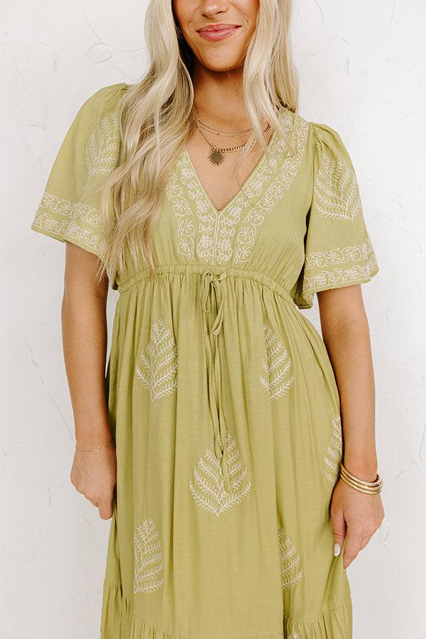 Impressions Venice Stroll Embroidered Maxi Dress In Chartreuse