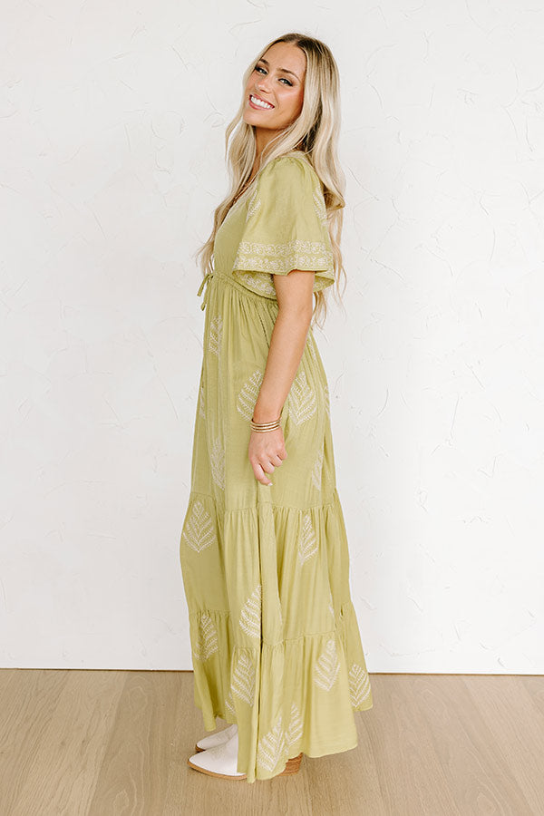 Impressions Venice Stroll Embroidered Maxi Dress In Chartreuse